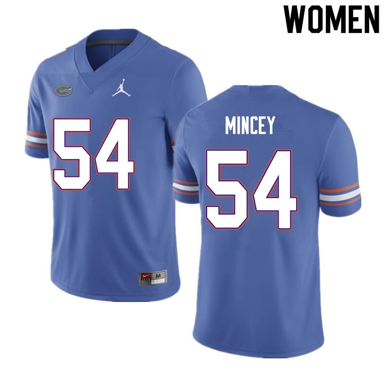 Women's NCAA Florida Gators Gerald Mincey #54 Stitched Authentic Nike Blue College Football Jersey OCI2565NN